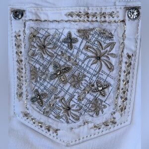Miss Me White Jeans denim low rise vintage‎ Skinny capri Y2K gold & crystals 28